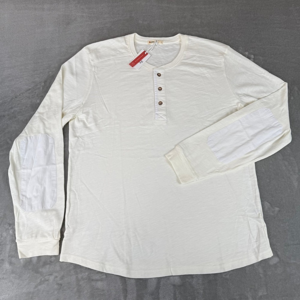 Marine Layer Heavy Slub Henley Shirt Mens Large Antique White Stretch $84 NWT